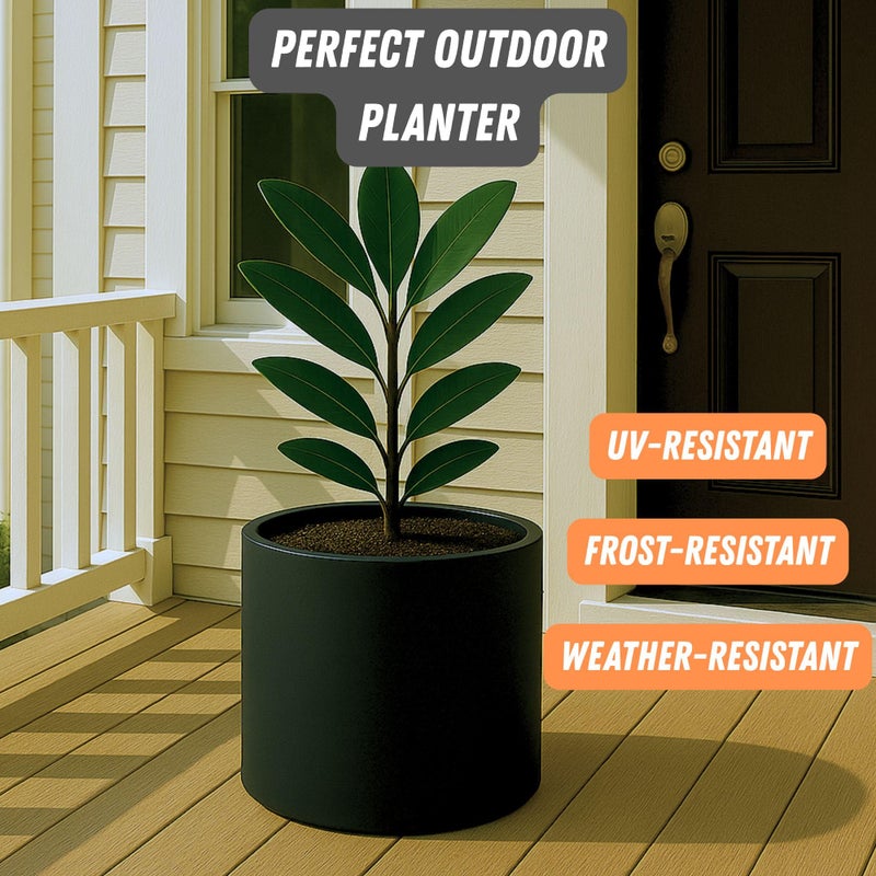 Fox & Fern 14.6 Inch Extra Large Planter â€” Premium Lightweight Fiberstone Matte Black Plant Pot with Drainage Plug; Big Planter for Indoor & Outdoor Use; Weather Resistant & UV Resistant - Image 5